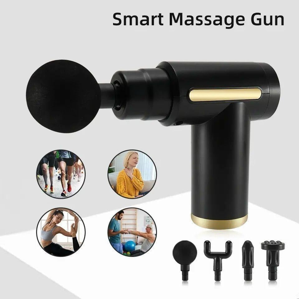 Professional Smart Percussion Massage Gun – High-Intensity Deep Tissue Muscle Massager With 4 Interchangeable Heads.